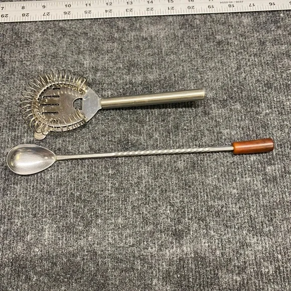 Vintage Stainless Steel Barware Set Hawthorne Strainer & Twisted Bar Spoon USA