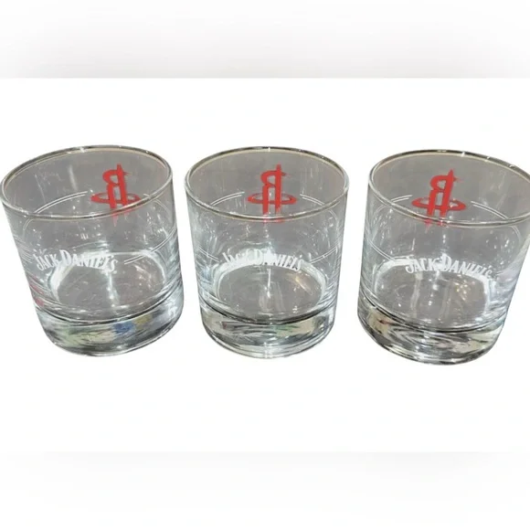 Set of 3 Collectible Houston Rockets NBA Logo Jack Daniels‎ Whiskey Glass