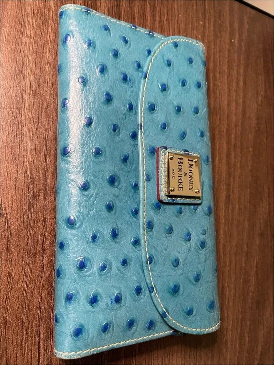 Dooney & Bourke Blue Ostrich Embossed Leather Wallet