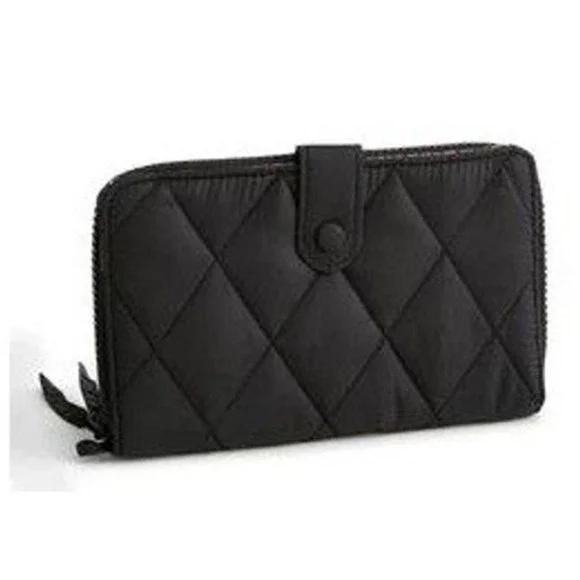 Vera Bradley Large Wallet Featherweight Black NWT Quilted Moonless Night 20089