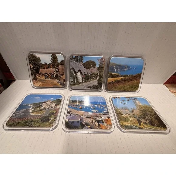 Isle of Wight England Drink Coasters Set of 6‎ acrylic cork back landmarks pics