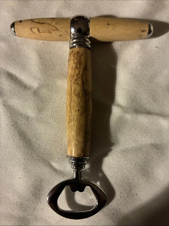 Wood Handle T-Style Bottle Opener - Natural Olive Wood Carved /smoothed by Hand