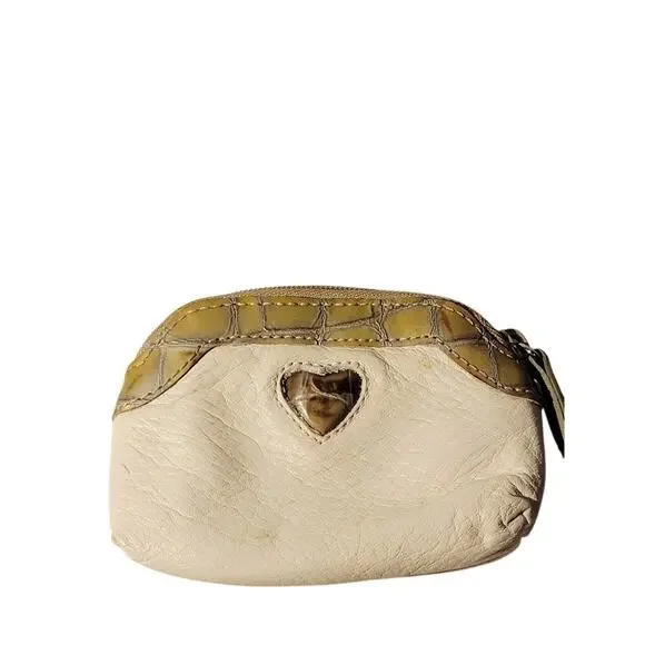 Brighton Heart Leather‎ Coin Change Wallet Cream Gold Zipper