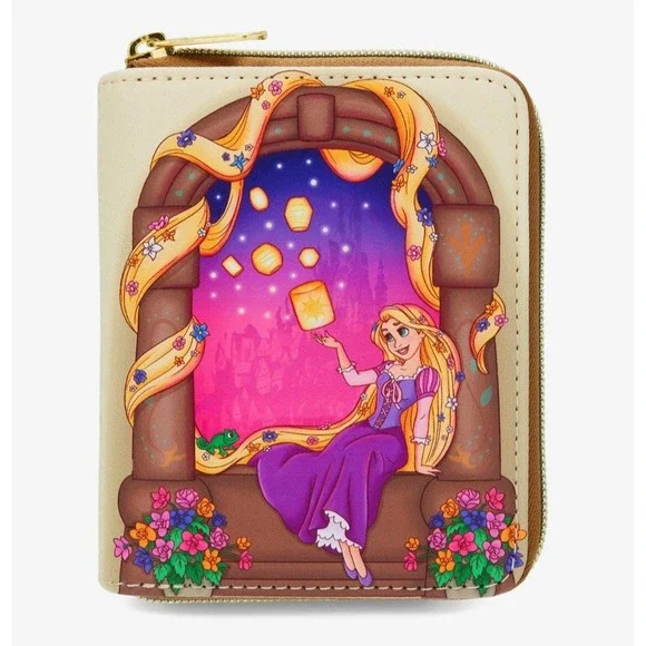 Loungefly Disney‎ Tangled Rapunzel Purple and Gold Floating Lanterns Wallet NWT