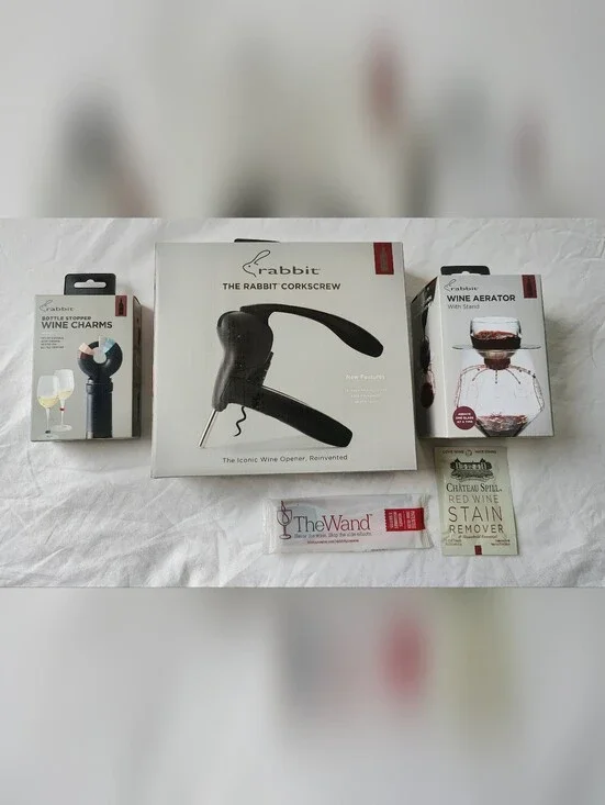 Rabbit Wine Opener Set + Aerator, Charms, Wand Filter & Stain Remover NWT Bundle