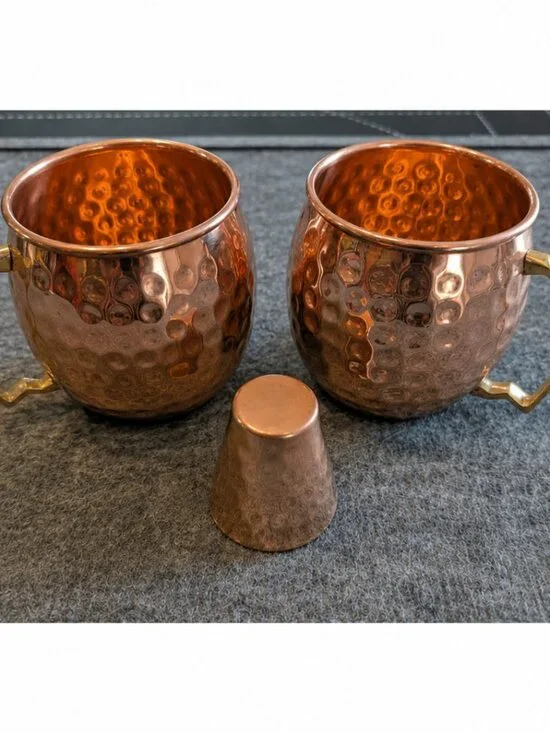 Hammered Copper Moscow Mule Mug Set with Matching Jigger – Set of 3