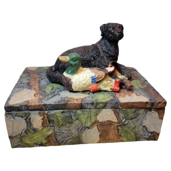 Vtg Poker Box 2 Black Labs Mallard Duck Hunting Bullets Cards Trinket Stash Coin