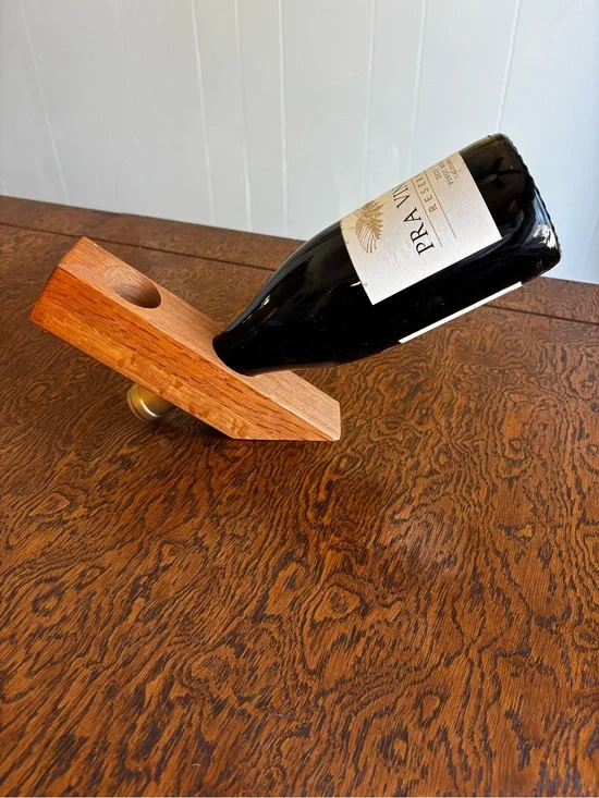 Wooden Balancing Wine Bottle Holder - Brown