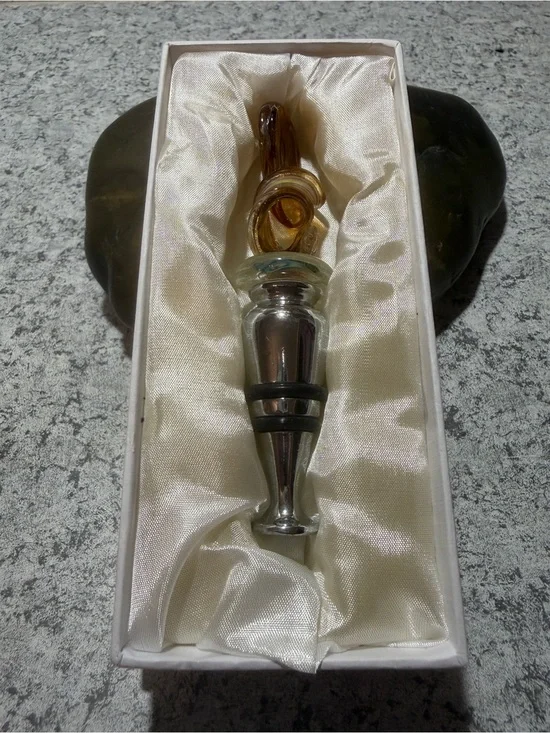 Vintage Murano Style Glass Wine Bottle Stopper/ Gift Box | Millefiori Art Glass