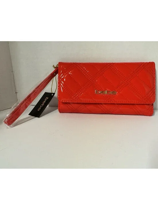 bebe Cameron BShine Trifold Wristlet Wallet in Tomato Red - NWT!