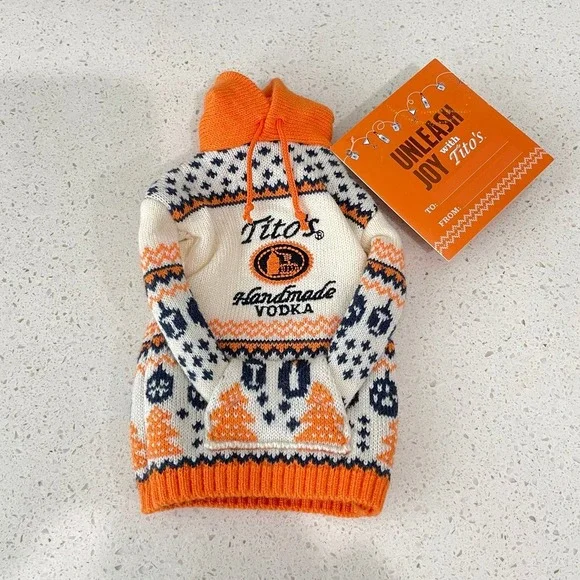 NEW Titos Handmade Vodka Bottle Sweater Hoodie‎ Fair Isle Vodka For Dog People