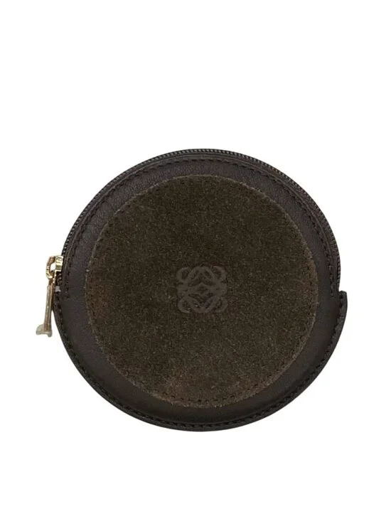Loewe Coin Case Brown Anagram Purse Leather Suede 12 Logo Mini
