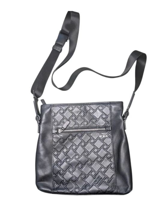 Tumi T-Icon Black Embossed Leather Crossbody Messenger Bag Mint Condition
