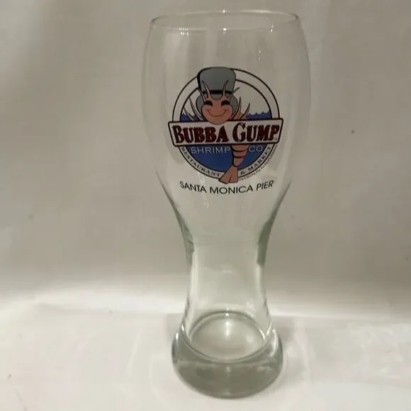 Bubba Gump Shrimp Co. Clear Glass Bar Accessory Santa Monica Pier 20 Oz Red Blue