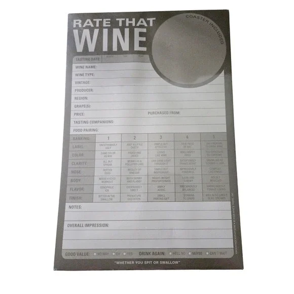 Knock Knock Rate That Wine Tasting Notes Pad 60 Sheets Integrated Coaster 12206‎