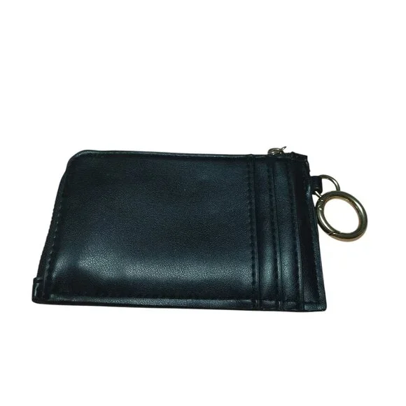 A New Day Black Card Case Pouch ID Wallet L-Zip Keyring Classic Faux Leather NEW