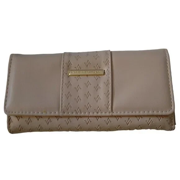 Adrienne Vittadini Women's Beige Snap Closure Logo Classic Wallet