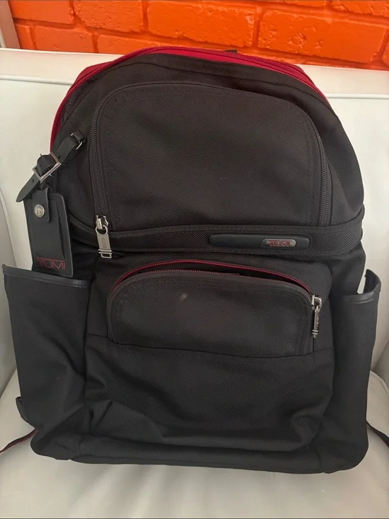 Tumi Black Nylon Backpack with Red Trim