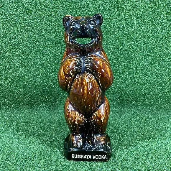 Vintage Russkaya Vodka Ceramic Bear Decanter Pitcher