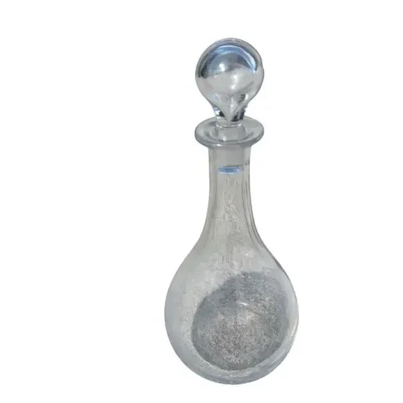 VTG Blown Crystal Glass Cruet Decanter W/ Tear Drop Stopper Clear 12” Signed VSL