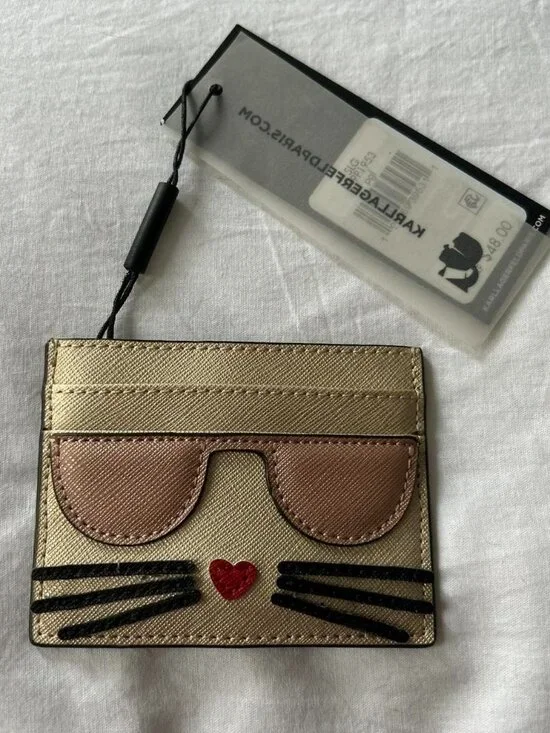NWT Karl Lagerfeld Paris Metallic Cat Card Holder