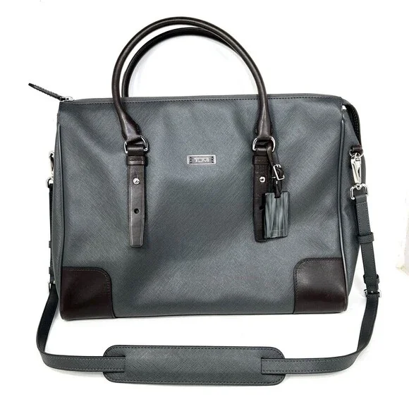 Tumi Villa Ravema Grey Brown Messenger Briefcase Shoulder Strap 15