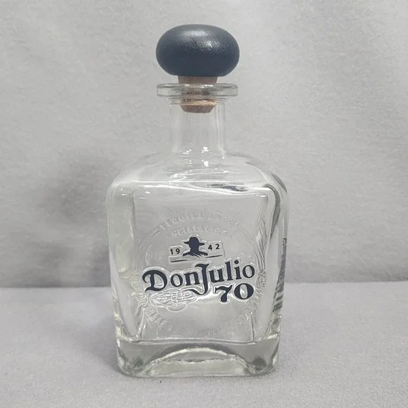 Don Julio 70 Cristalino Tequila Bottle Clear Glass Empty 750mL with Cork 7.5in