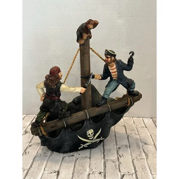 Rare 2007 Fighting Pirates Wine Bottle Holder Resin Statue Bar Decor Nautical