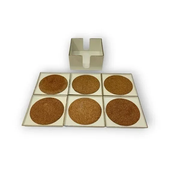 MCM Georges Briard Square Cream Gold Lacquer Ware Set of 6 Coasters Holder Japan