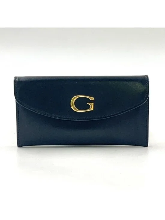 Gucci Logo Leather Black Coin Case Gold