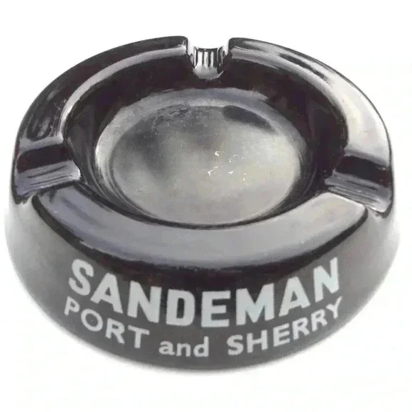 Vintage LARGE Black SANDEMAN PORT AND SHERRY ASHTRAY