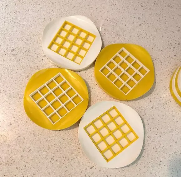 Set of 8 Vintage 1960s MCM Waffle Coasters Yellow White Plastic Retro Bar Cart