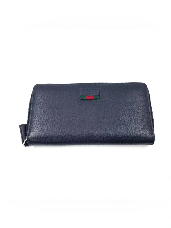 Authentic Gucci Luxurious Black Grain Leather Zip Around Long Wallet