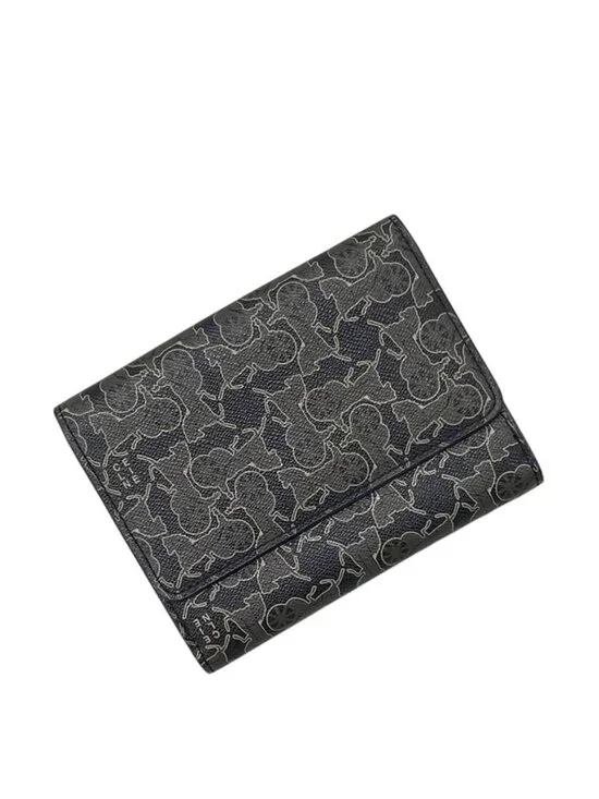 Celine Bifold Hook Wallet Gray Black Saluki Double Leather Simple