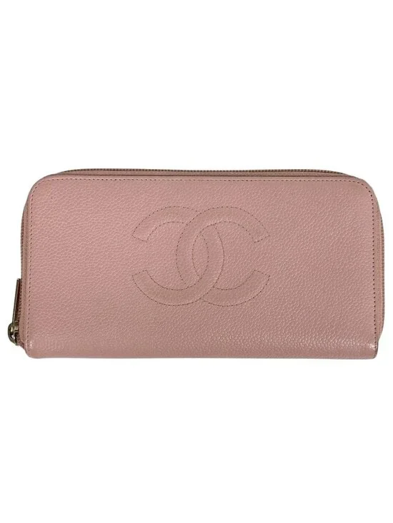 Chanel CC Logo Zip Around Wallet CC Round Zip Caviar Leather Pink