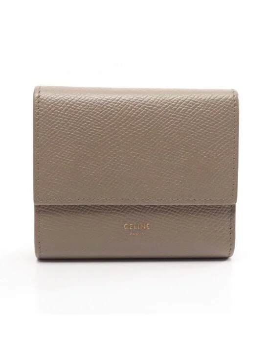Celine Trifold Wallet Small Gray Beige Leather