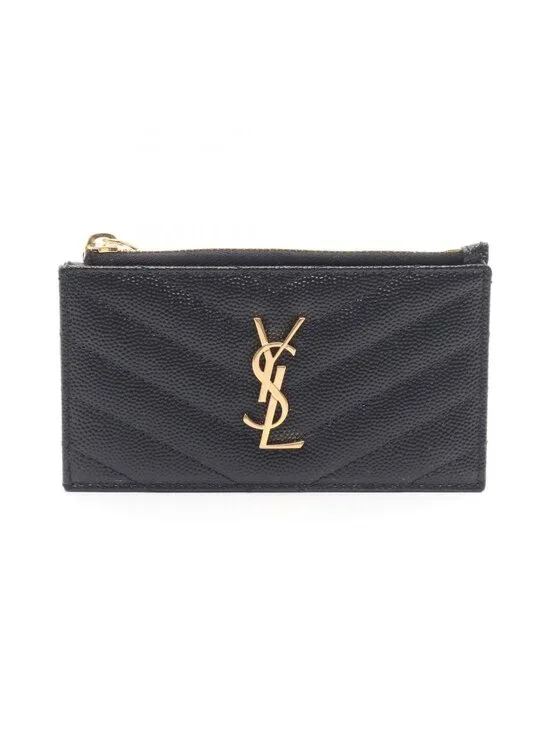 Saint Laurent Paris Coin Case Monogram Fragment Zip Card Leather
