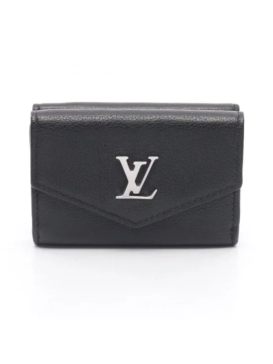 Louis Vuitton Trifold Wallet Portefeuille Lock Mini Noir Leather