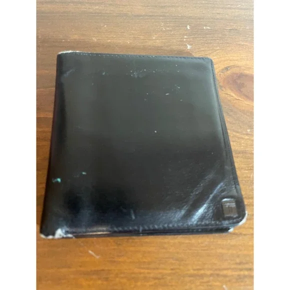 Tumi Mens Black Leather Bifold Wallet Card Case Organizer Classic Logo