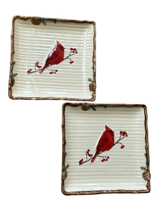 Snow Valley by St Nicholas Square Plate Set Red Cardinal
