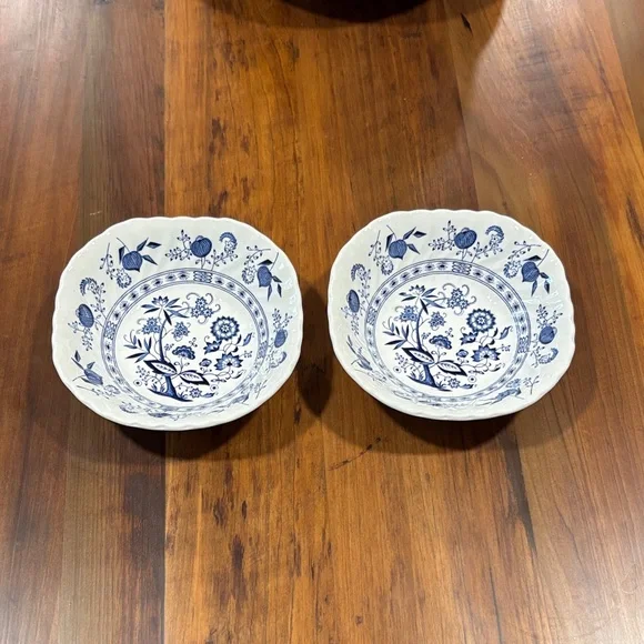 Set of 2 Vintage Blue Nordic Blue Onion Johnson Brothers Soup Bowls