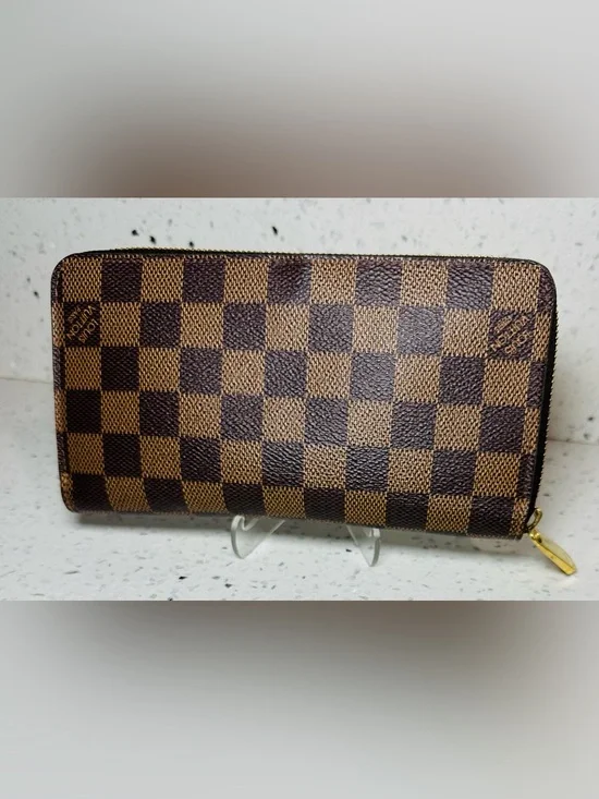 Louis Vuitton Damier Ebene Zippy Coin Purse Wallet Brown Canvas Gold Hardware