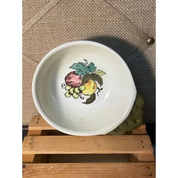 Vintage Pair of Individual Open Soup Bowls Servers Provincial Fruit Green by MET