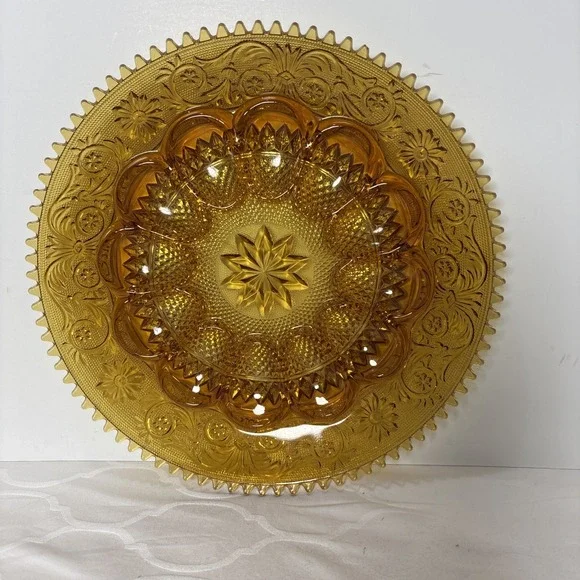 Indiana Glass Co Tiara Golden Amber Sandwich-Deviled Egg Plate Platter Tray 12