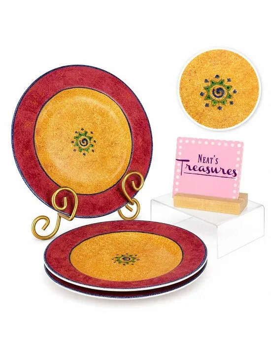 Sakura MALAGA Sue Zipkin Colorful Genuine Stoneware Salad Lunch Plates Set Three