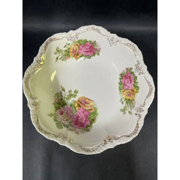VINTAGE CRESCENT K CHINA  10” SERVING BOWL ROSES Pattern 353 Mid Century Crazing
