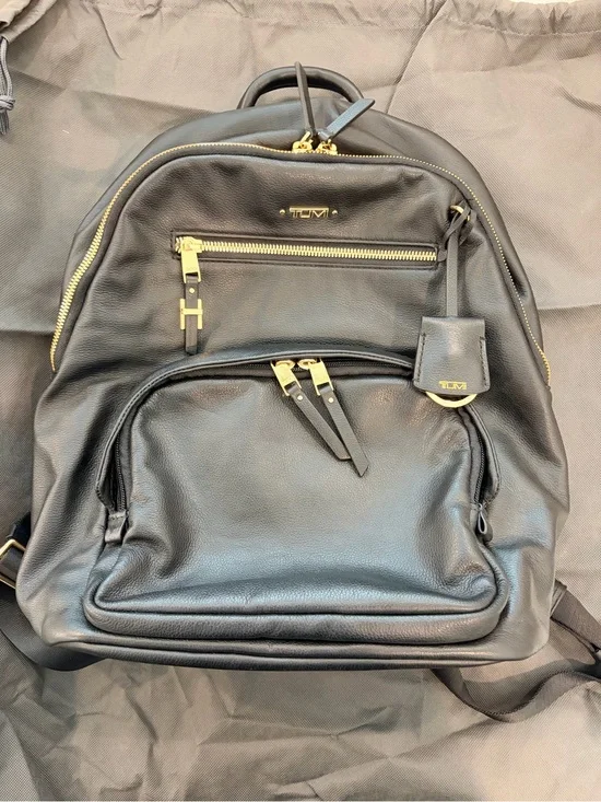 Tumi Black Leather Backpack with Gold Hardware