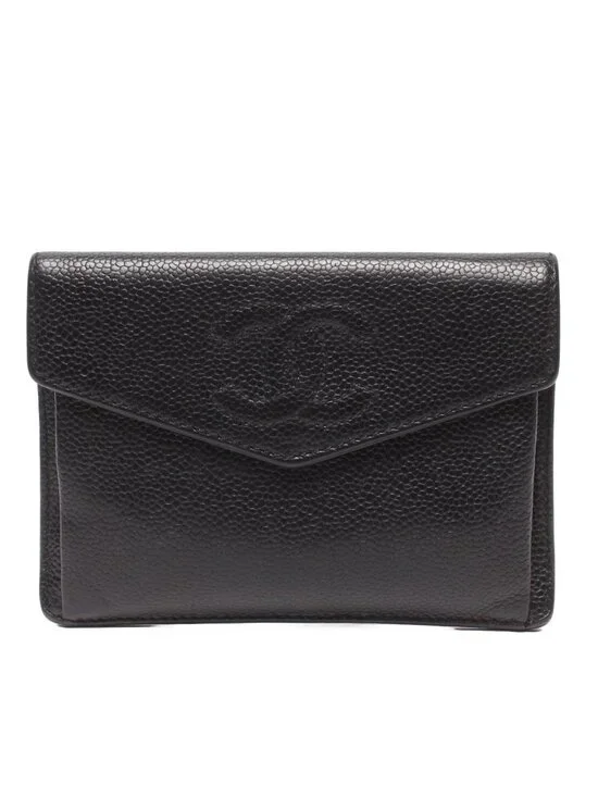 Chanel Coin Case Card Caviar Leather CC Logo Gold No 5