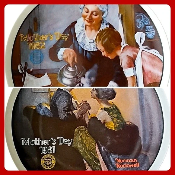 Norman‎ Rockwell Knowles Mothers Day Plates 81 82 Set After Party Cooking Lesson