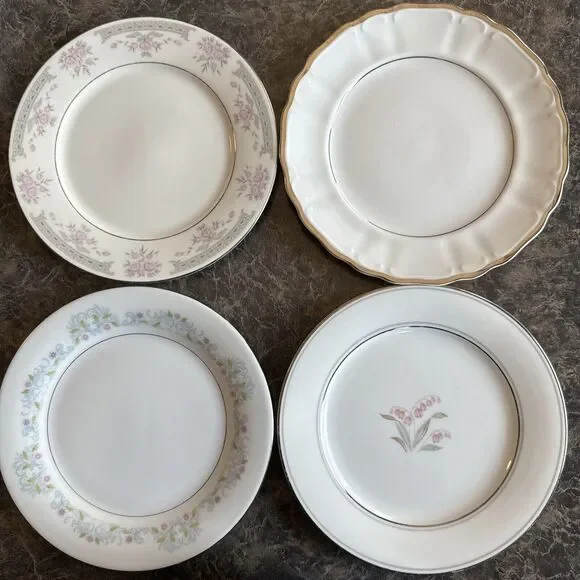 4 Mismatched Vtg Salad Cake Dessert Plates Pink Florals & Solids Cottage Core‎